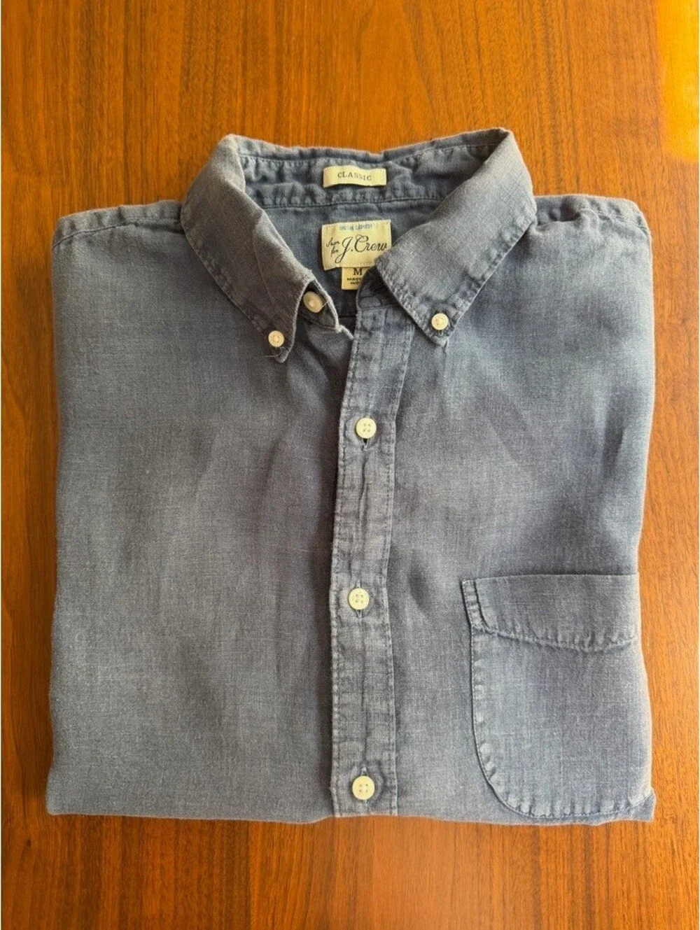 J.Crew Men's Blue Irish Linen Button Down Short Sleeve Shirt - Size M